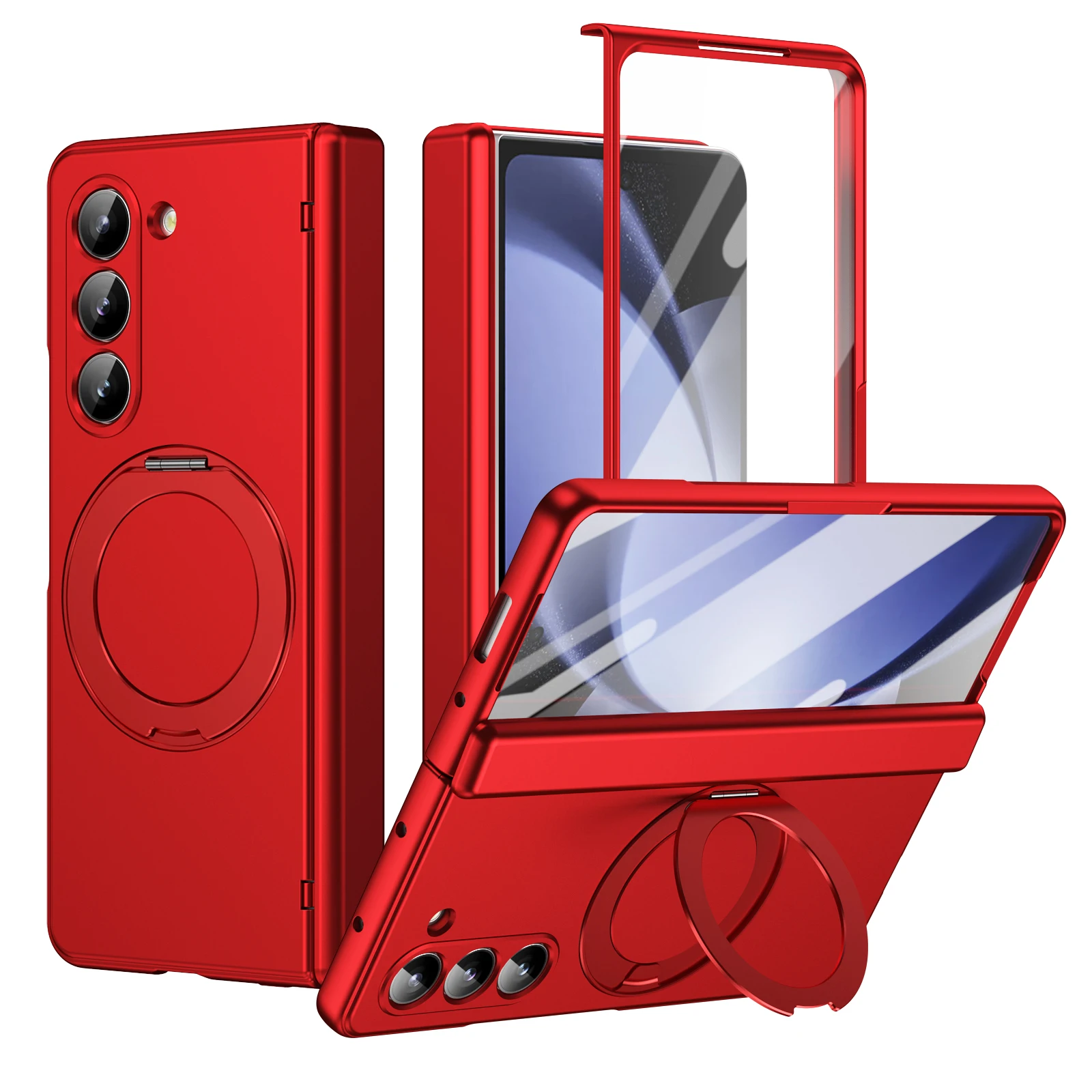 Magnetic 360° Rotating Alloy Stand Case with Hinge Protection and Front Glass Screen Film