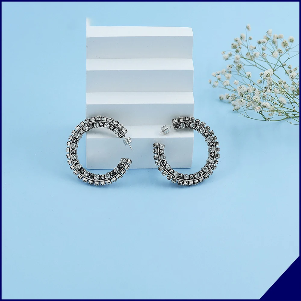

Fashion Design Brand French Big Circle Diamond Hoop Earrings For Women High Quality Pendientes Jewelry Valentine's Day Gift