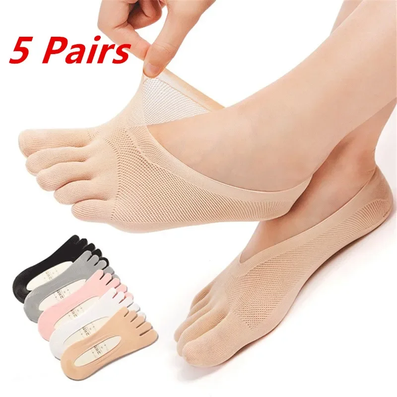 

1/3/5 Pairs/Lot Women Summer Five-Finger Socks Ultrathin Funny Toe Invisible Boat Sokken Silicone Breathable Short Low Ankle Sox