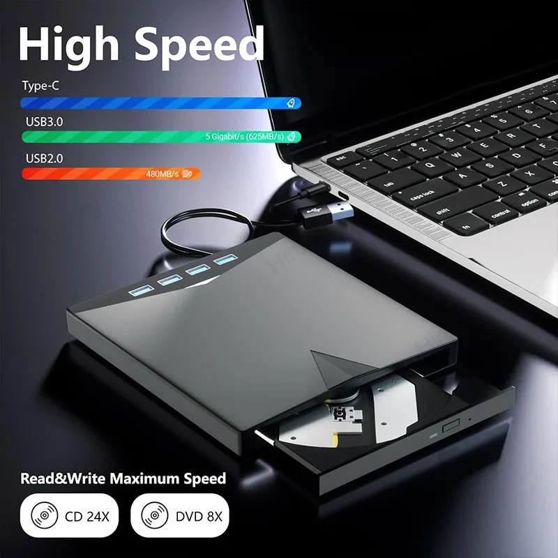 외장 DVD CD RW 광학 드라이브, 휴대용 DVD 버너, USB 3.0 SD TF 카드 슬롯 CD 플레이어 라이터, 노트북 PC 윈도우용