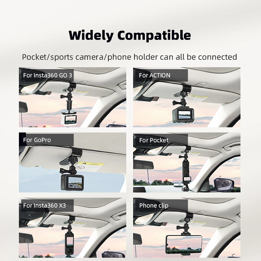 BRDRC Car Sun Visor Mount for GoPro Hero 13 12 11 10/Insta360 X4 X3/Pocket 3/Action 5 Pro/Action 4 Camera Smartphone Accessories 5