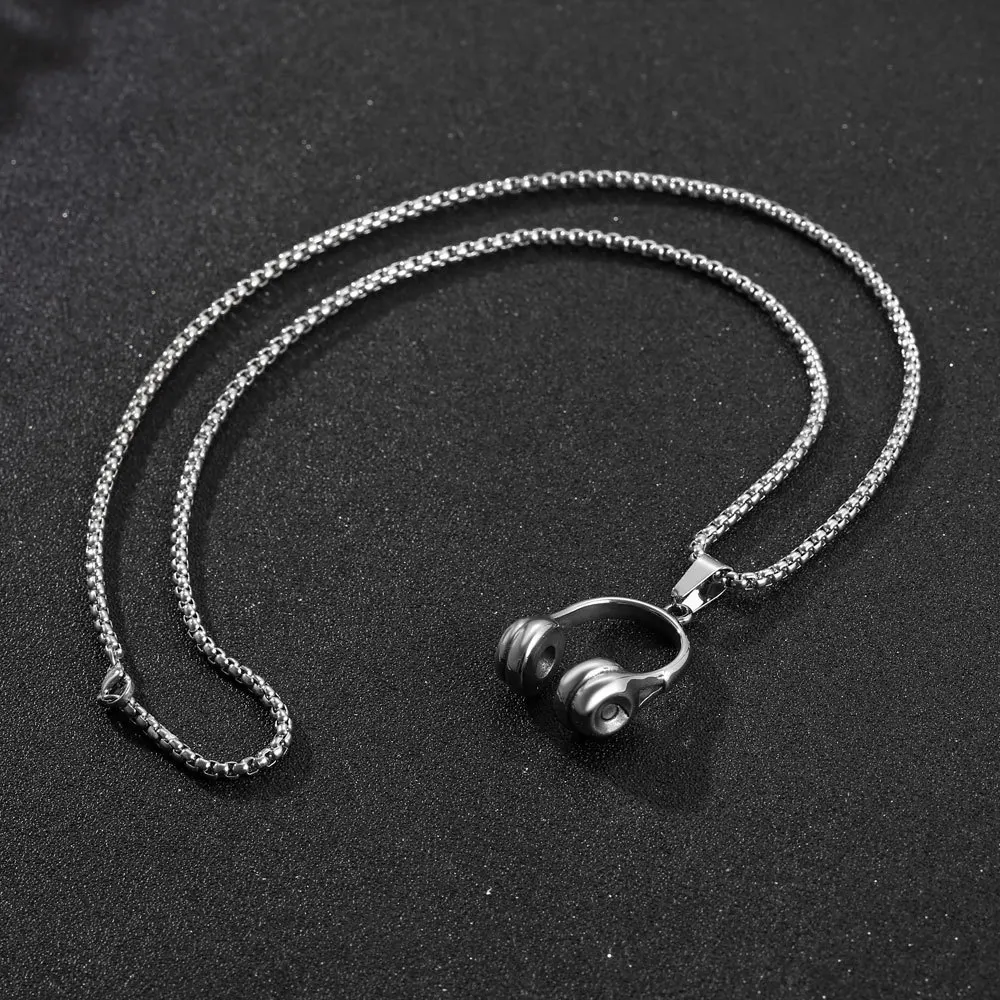 316L Stainless Steel DJ Music Headphone Men Women Necklace Pendants Chain Rock Hip Hop Punk Trendy Jewelry Gift Wholesale