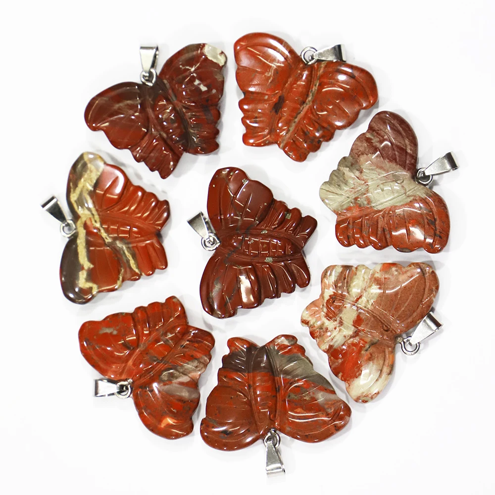 Free Shipping Natural Crystal Agate Handmade Double-sided Carved Butterfly Sweater Chain Pendants Fashion Jewelry Wholesale 5Pcs