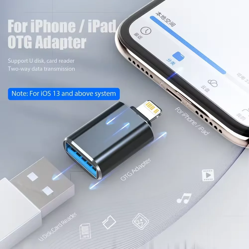 USB OTG Adapter for IPhone 14 13 12 11 Pro XS Max XR X Plus