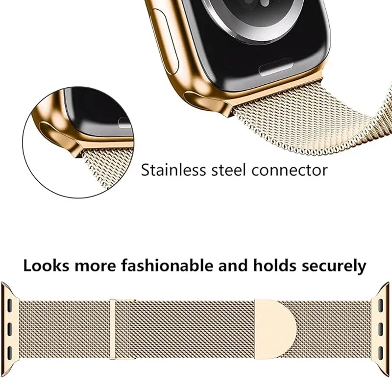 Stainless Steel strap for Apple Watch band 40mm 41mm 42 44mm 45mm 49mm Milanese bracelet for iWatch Series 9 8 7 6 5 SE Ultra 2