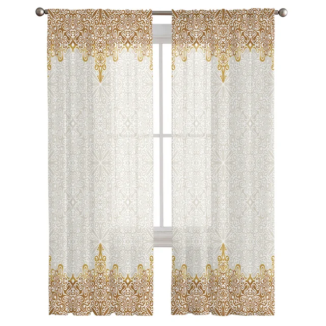 Yellow Retro Nation Bohemian Style Sheer Curtains: Add Elegance to Your Space