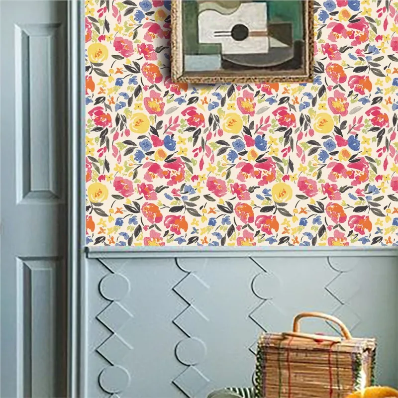 

5 Rolls Self-Adhesive Non-Adhesive Vintage Floral Wallpaper In Rolls