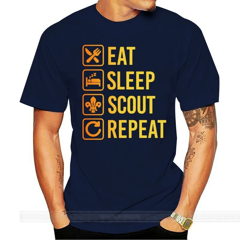 Eat Sleep Scout Ripeti Divertente T-Shirt Boy Scouting Camicie Da Uomo Manica Corta Trend Abbigliamento 100% Cotone T-Shirt Per Ragazzo