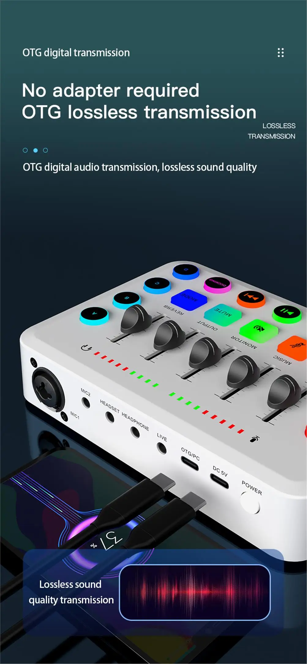 5-Channel Sound Audio Mixer F11 Sound Card Live Streaming for Game Voice Podcast