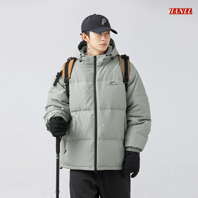 HANLU 2022 Winter Hooded Down Jacket Men Casual Loose Thicken Duck Down Warm Mens Parkas Women Winter Puffer Jackets Sports Coat