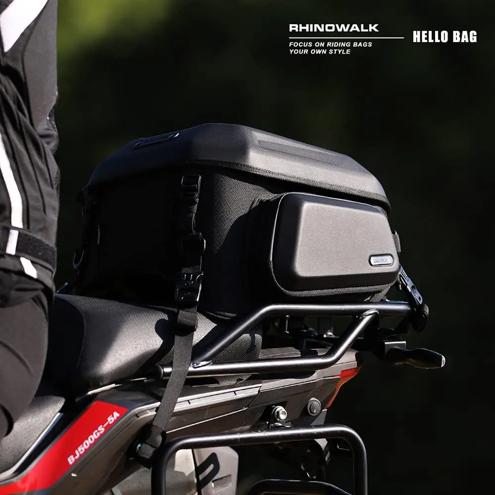 Rhinowalk Motorcycle Travel Luggage Expandable 35L motorcycle tail bag Waterproof All Weather/Trunk/Rack Bag with Sissy Bar Stra