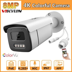 Vikylin 4K Full Color Night Camera 8MP ColorVu Bullet Security Camera 5MP PoE Built-in Mic Video Surveillance Hikvision Protocol