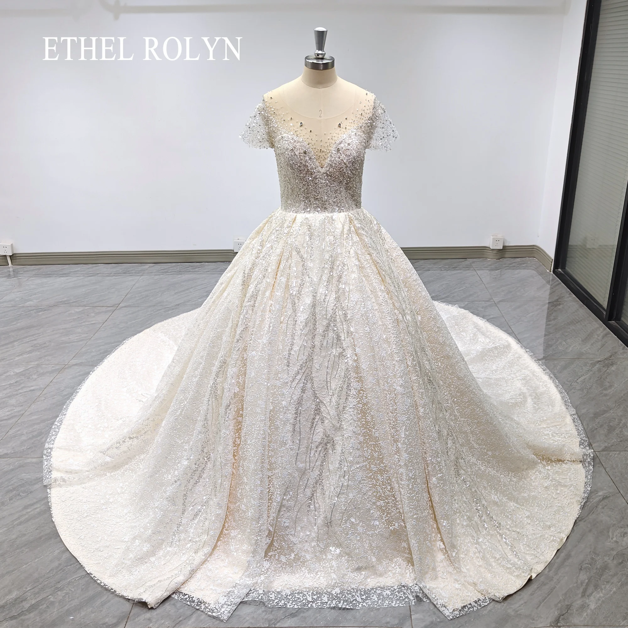 

ETHEL ROLYN Champagne Ball Gown Wedding Dress 2024 Real photos Glitter Long Sleeve Beading Fairy Wedding Gown Vestidos De Novia