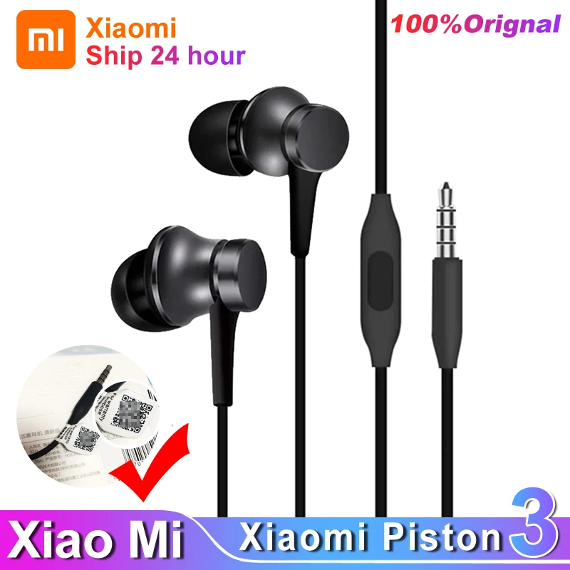 Xiaomi-Écouteurs filaires d'origine Piston 3 Bass, 3.5mm, intra-auriculaires,  sport, sauna, téléphone avec micro, casque pour téléphone Xiaomi, Samsung,  Huawei