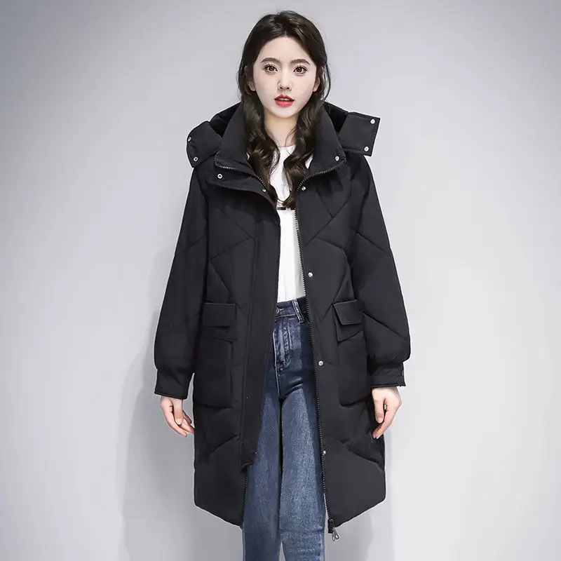 2023 New Women Down Jacket Winter Coat Female Mid Length Version Parkas Loose Thick Warm Outwear Hooded Leisure Time Overcoat