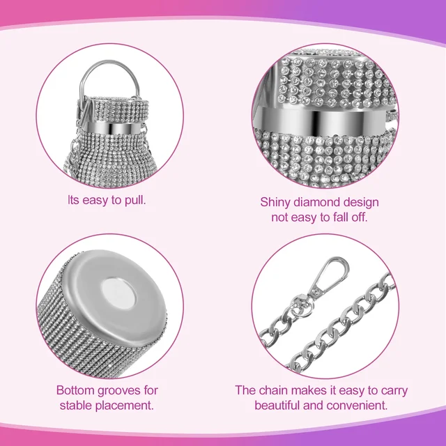 500ml/750ml Luxurious Diamond Thermos Bottle with Chain Flask Vacuum Cup Stainless Steel Water Kettle Girls Women Gift Bottle 4