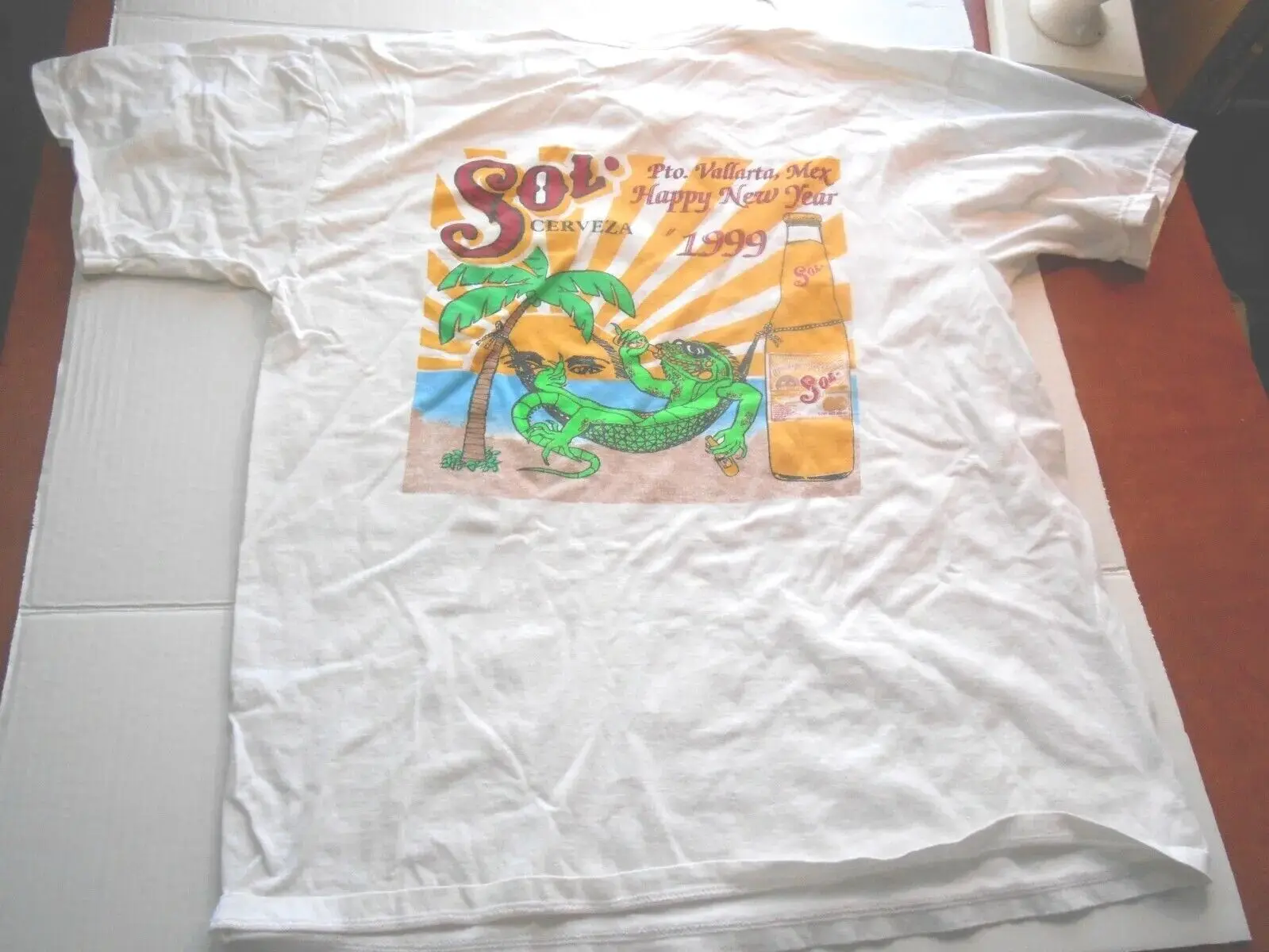 Vintage 1999 Sol Cerveza Sun Logo Iguana Beer Breweriana T Shirt Taglia L Rare