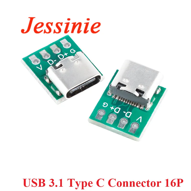 

10/5/1pcs TYPE-C USB 3.1 Type C Connector 16 Pin Test PCB Board Adapter 16P Connector Socket For Data Line Wire Cable Transfer