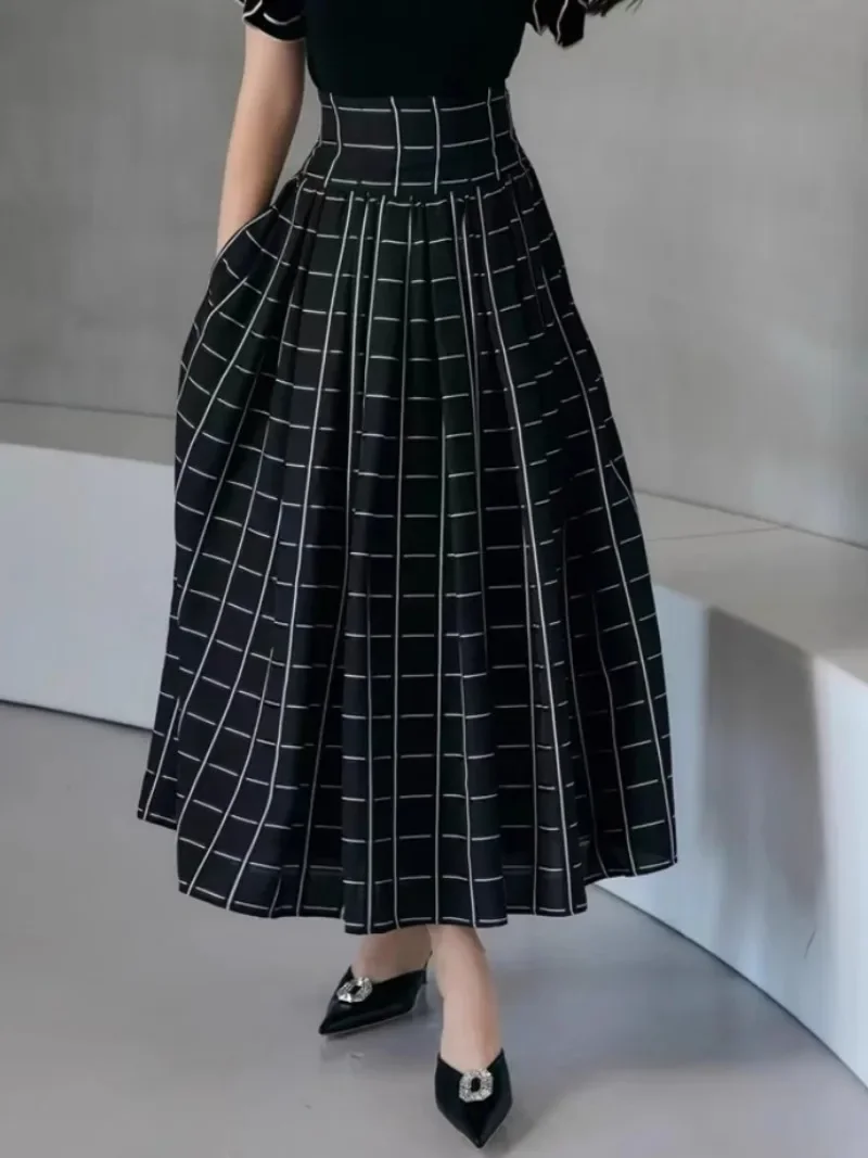 

Japan Style Plaid Jacquard Faldas Mujer A-line Skirts Elegant Women High Waist Skirt Ropa Mujer Clothing 2024 Spring Summer