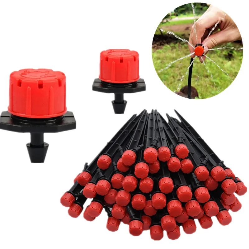 50pcs Spiked Dripper Sprinkler 8 Hole Drop Emitter All Round Scattering Sprinkler Garden Flower Watering Irrigation Supplies