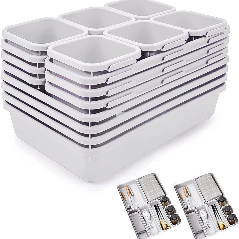 8 Pcs Drawer Organizer Storage Containers 3-Size Small Interlocking Drawer  Dividers for Bathroom Makeup Kitchen Office Craft