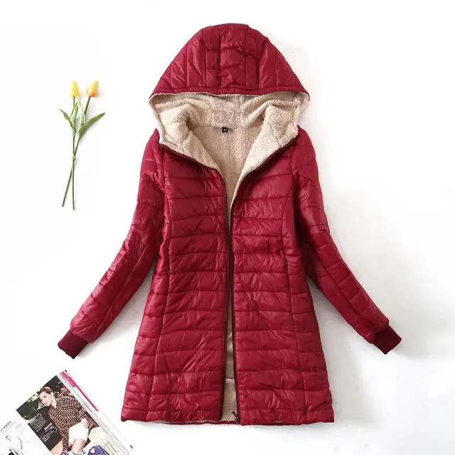 2023 Winter Mid-Length Hooded Cotton Jacket Women Autumn Lightweight Plush Lining Solid Ladies Parka Loose Female Zipper Outwear Ranked Product Recommendation