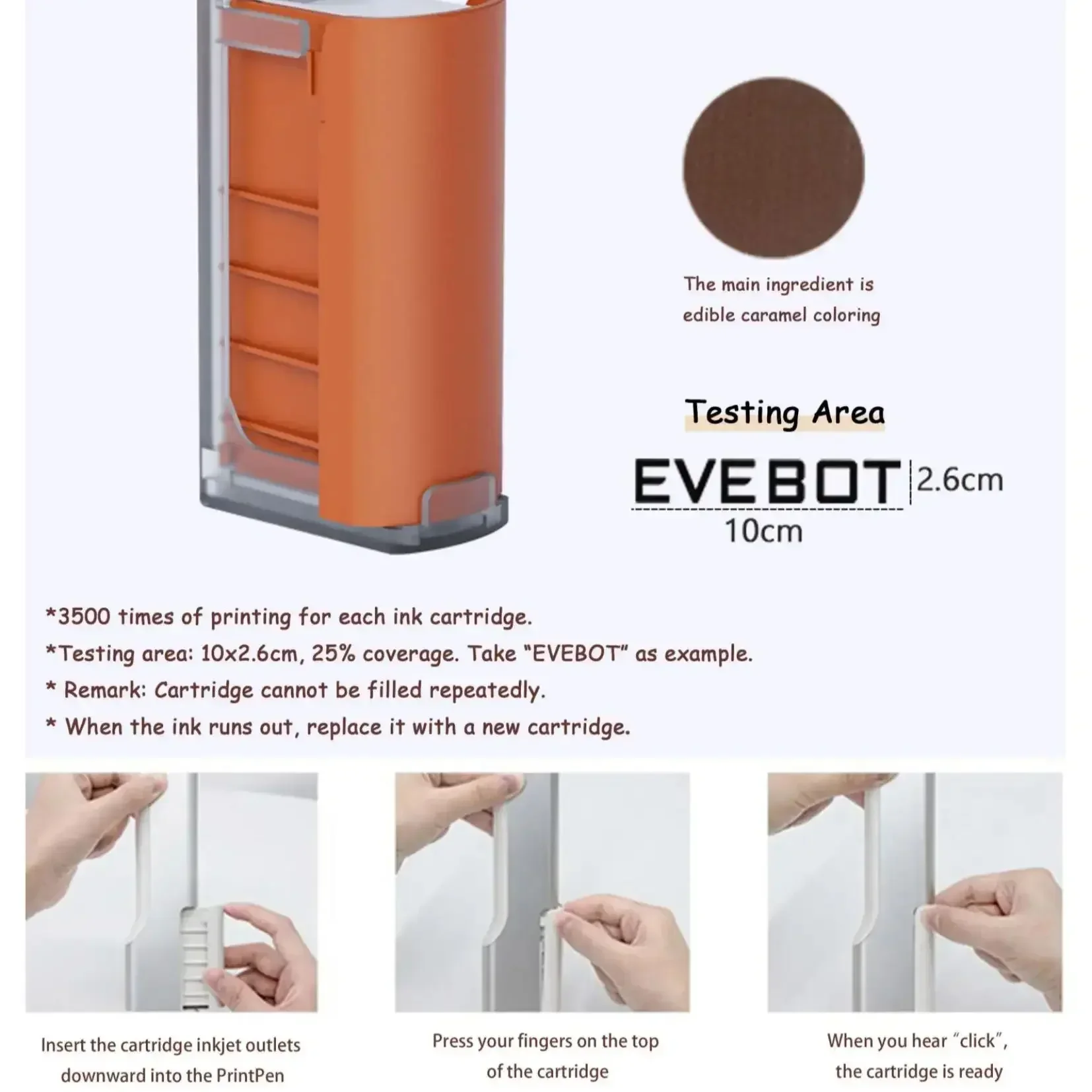Portable Food Printer, Handheld Print Range, Coffee Pattern, DIY Printing Edible Ink Inkjet Printer, 26*100mm