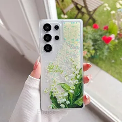 Luminous Liquid Quicksand Glitter Flower Bling Clear TPU Case - S22 Plus (Green1 Geba8)