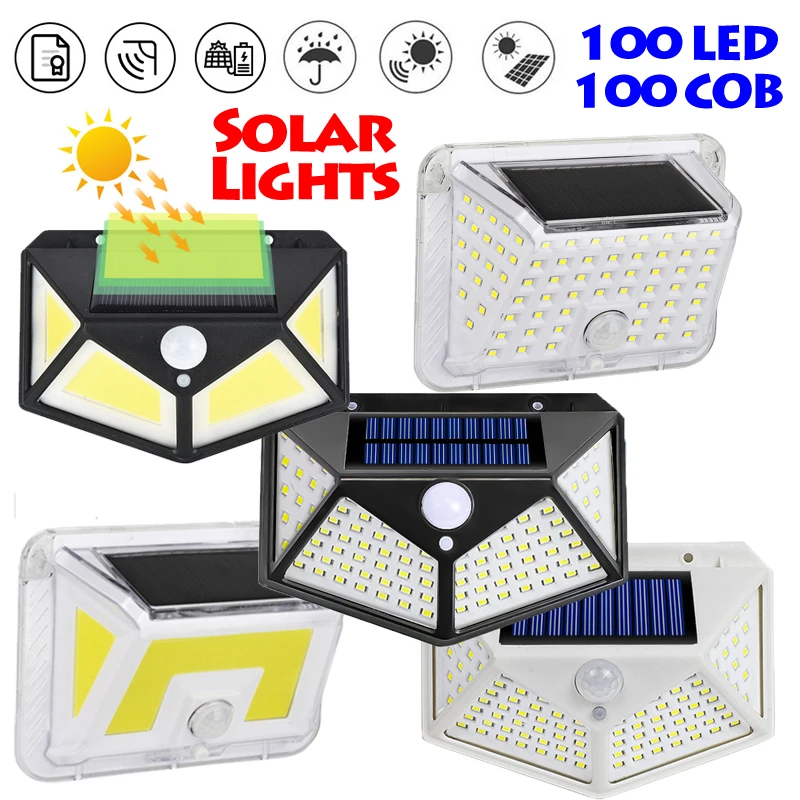 

100 LED COB Waterproof Solar Power Lights Outdoor Motion Sensor Emergency Sunlight Charging Lamp Yard Garden Lawn Lightings IP65