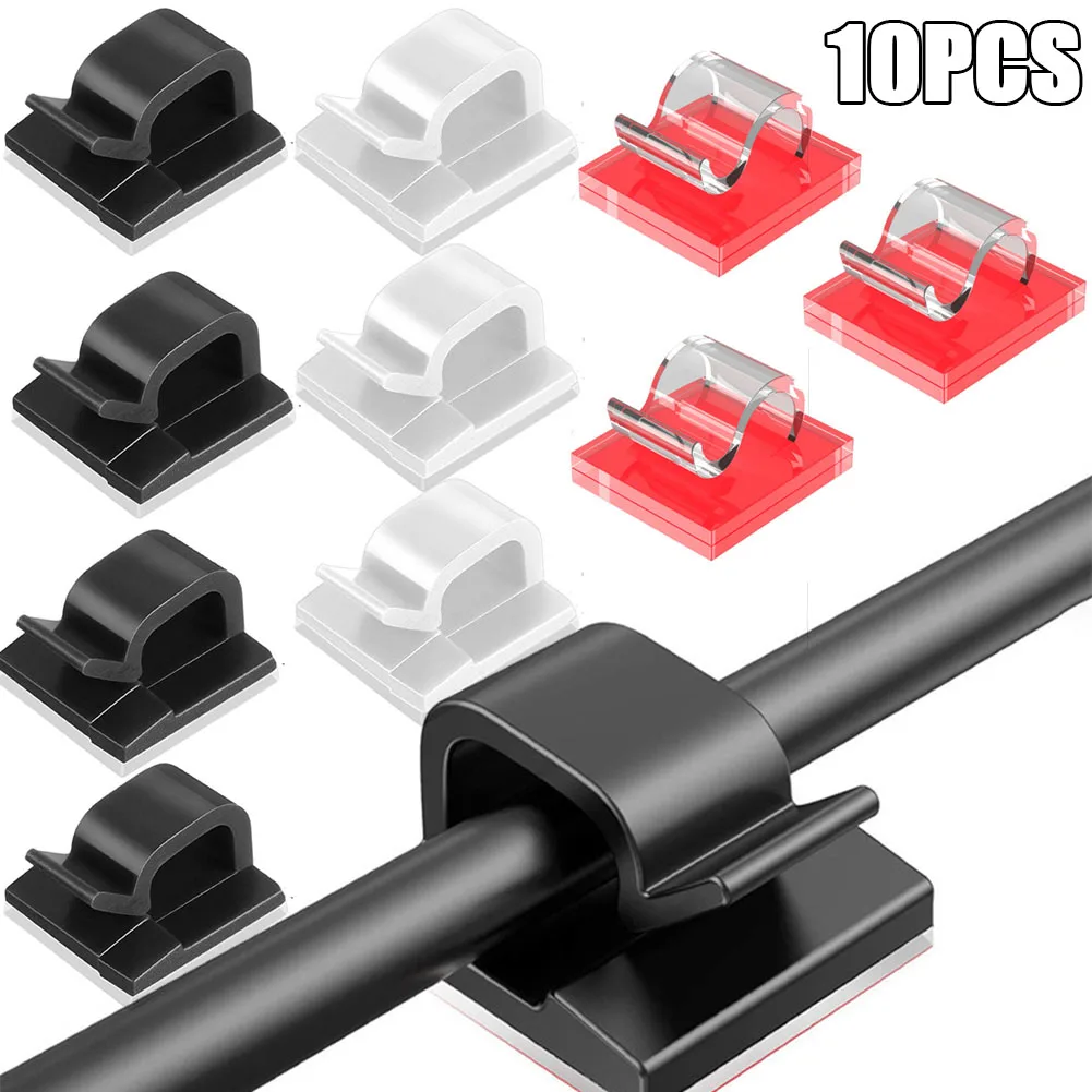 

10Pcs Cable Clip Wire Organizer Desk Self-Adhesive Drop Wire Holder Cord Management Cable Manager Fixed Clamp Office Wire Winder