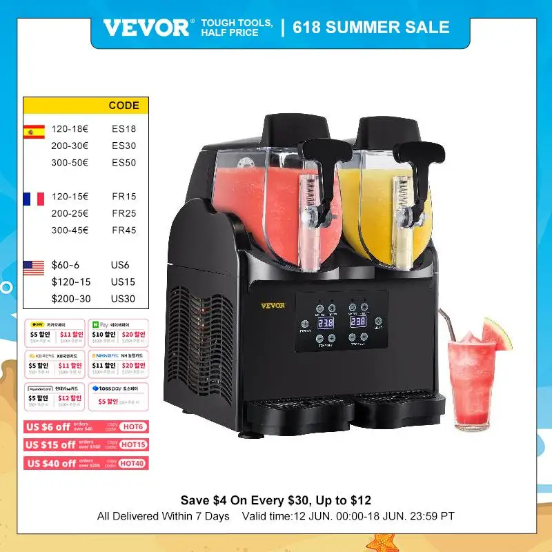VEVOR Commercial Slushy Machine 2x2.5L Home Slush Maker Frozen Drink Beverage Dispenser Ice Cool