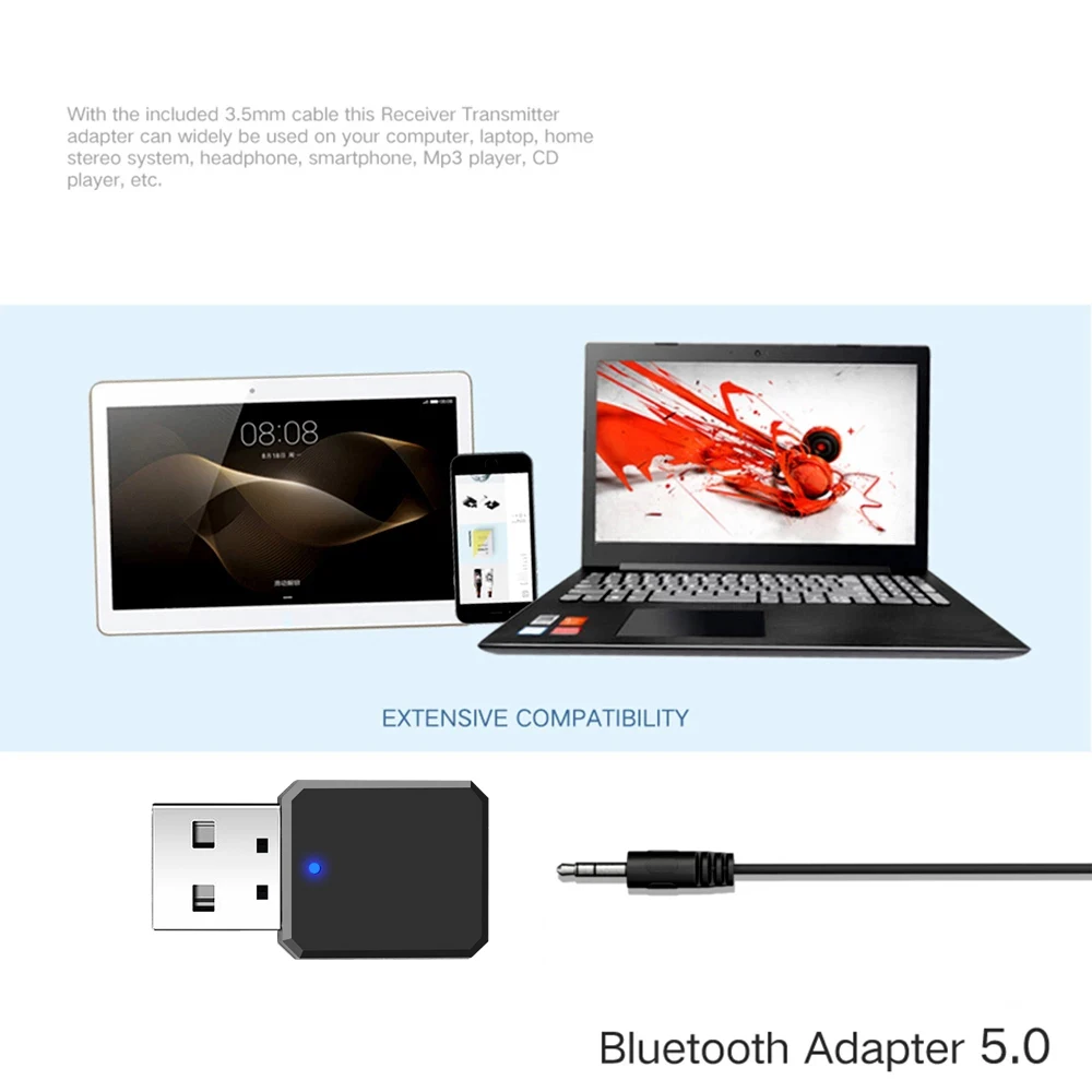 Bluetooth Adapter Bluetooth Audio Receiver Bluetooth Transceiver Adapter Audio Adapter Bluetooth Aux Adaptor Wireless Adapter USB Dongle Bluetooth 5.0 Receiver Music Speaker Microphone 3.5mm AUX Car Bluetooth Receiver Audio Adapter