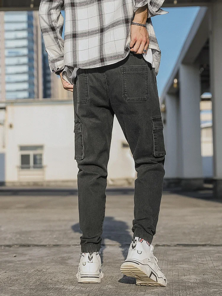 Spring Autumn Multi-Pockets Cargo Jeans Men Black Blue Denim Jogger Pants Male Baggy Jean Trousers Plus Size 6XL 7XL 8XL