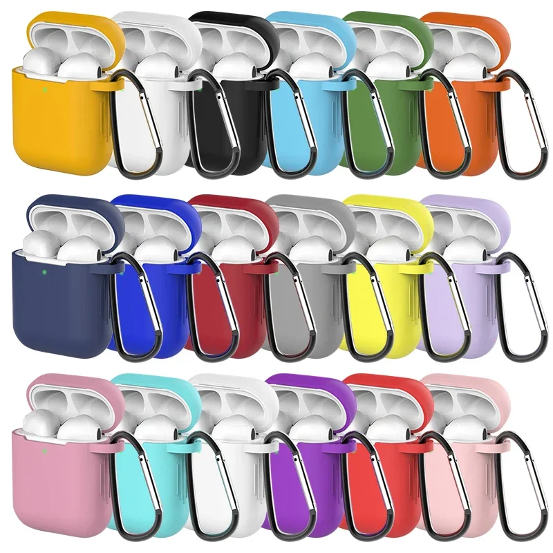 

Silicone Earphone Cases For Airpods 1/2 Case Cover Headphone Accessories Protective Box For Apple Airpods 2 Case Bag With Hook