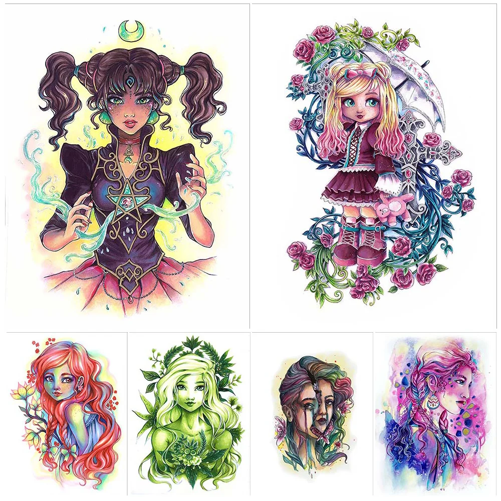 

Fantasy Elf Colorful Wall Art Canvas Painting Witch And Flower Fairy Abstract Art Poster And Print For Living Room Decoration