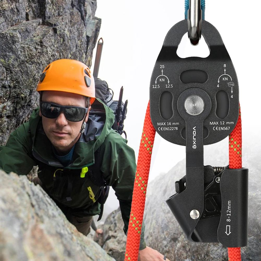 25KN Professional Climbing Pulley Outdoor Rope Pulley Heavy Duty Rock for Rock Climb High Altitude Heavy Transport