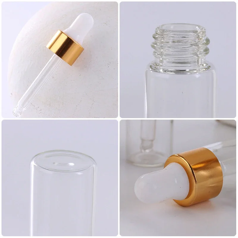 Mini Glass Bottles 20pcs Mini Dropper Bottles Glass Empty Essential Oil Aromatherapy Bottles Gold Cap Pipettes 1ml 2ml 3ml 5ml