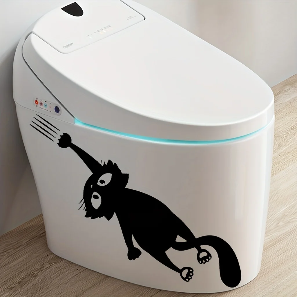 Toilet Stickers Black Cat Scratch Toilet Stickers Bathroom Accessories Waterproof Decals