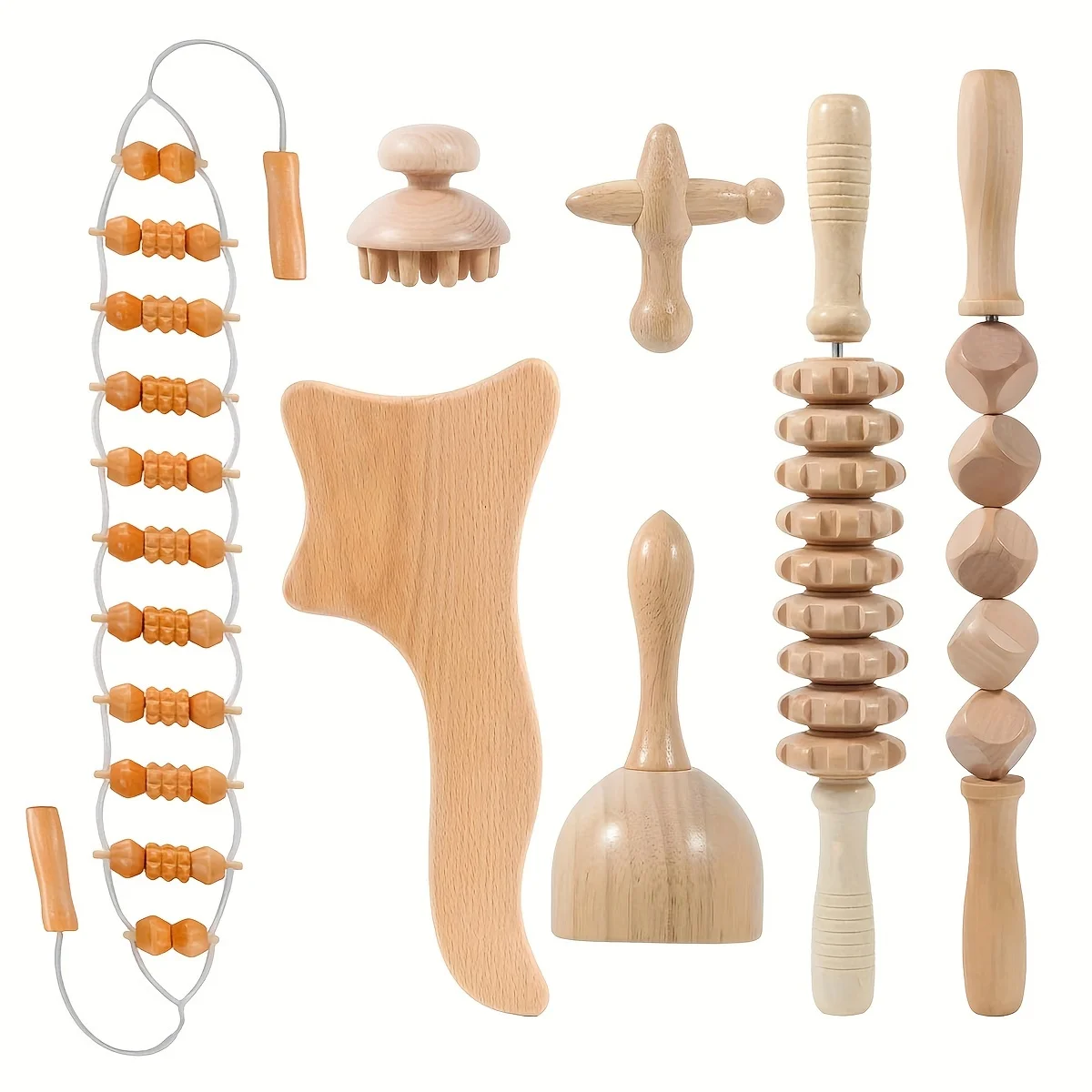 7pcs Wooden Massager Wooden Massager, For Fascia Muscles Abdomen Legs Back Stomach Waist Body Massage Muscles Abdominal Relaxati