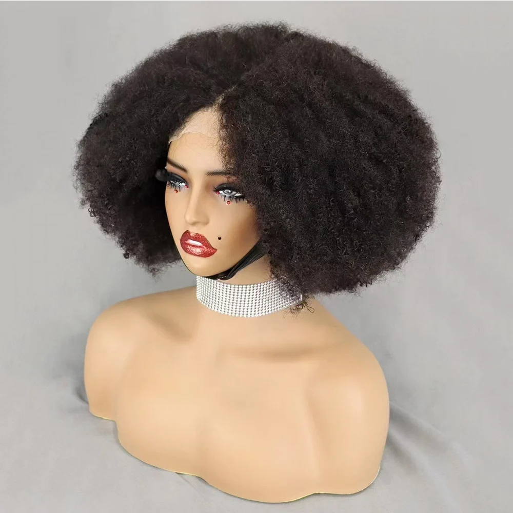300% Density Kinky Curly Afro Bouncy Hair Wig4x4 Lace Closure Frontal Hair Wig Curl Human Hair Wigs for Black Women