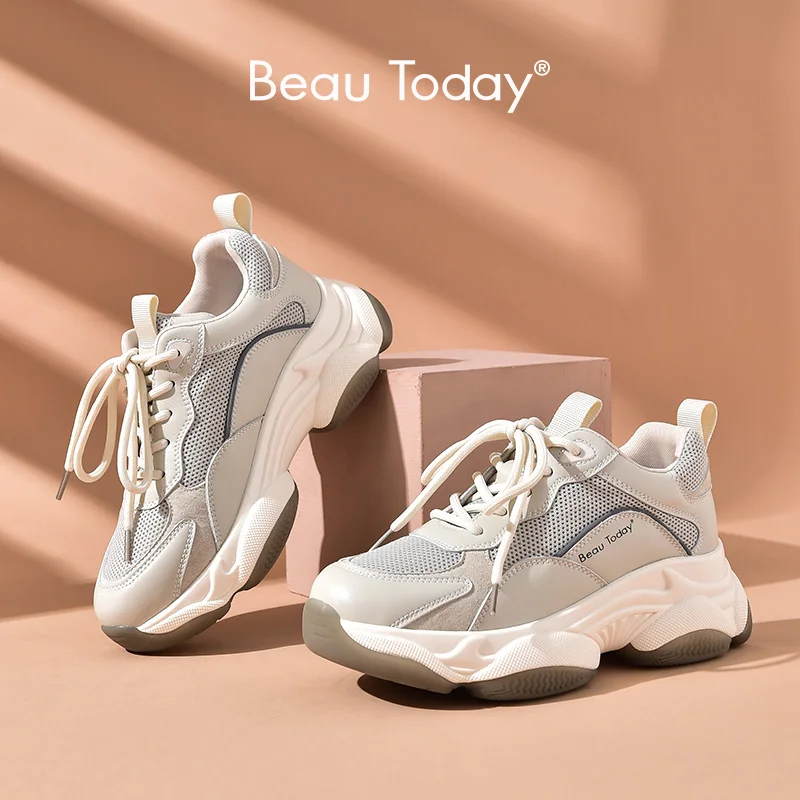 Beautoday Women Chunky Sneakers Synthetic Leather Mesh Patchwork Round Toe Lace-up Thick Sole Ladies Breathable Shoe 29402 - Flats - AliExpress - Cool Sneakers
