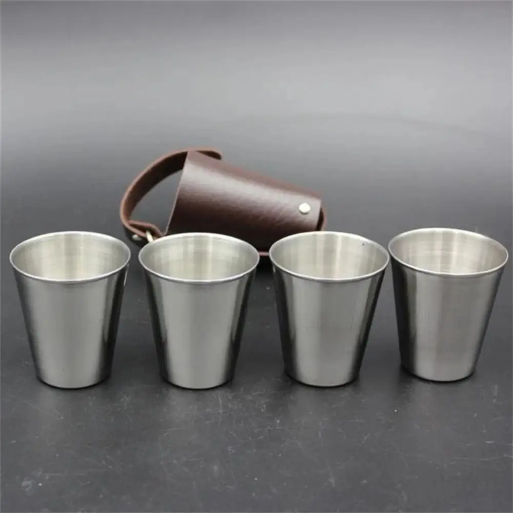 30/70/170ML Portable Beer Cup Set Stainless Steel Whiskey Glasses For  Camping Travel 4pcs Mini Water Cups With Leather Cover Bag - AliExpress