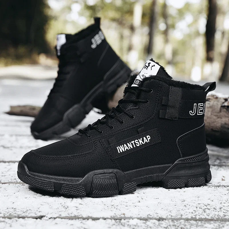 Men Snow Boots Winter Ankle Boots for Men Warm Lace-up Men Shoes New Fashion Flock Plush Winter Boots Fur Men Sneakers Big Size