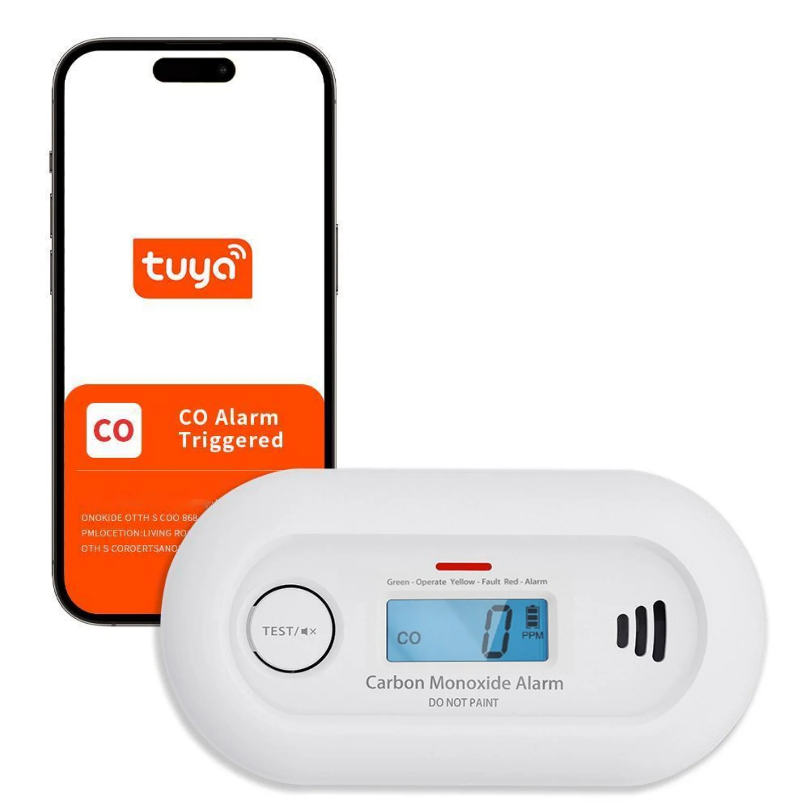 Tuya Smart CO Detector, with Tuya App control, Real-time notification, 2.4GHz, 10-Year Battery, CE, VC21W