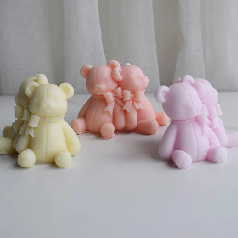 Silicone candle mold Back-to-back bear DIY bow tie bear plaster resin crafts casting mold handmade soap chocolate making tools