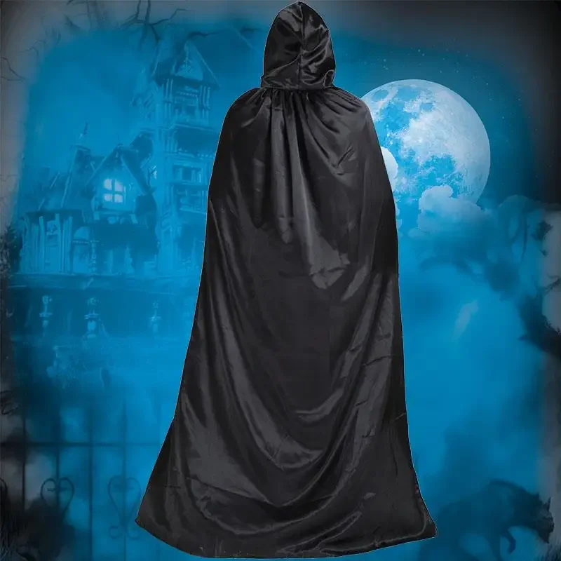 Hooded Cloak Wicca Robe Medieval Witchcraft Cape Halloween Costumes Dress(Size:165-170 Cm.Color:Black)
