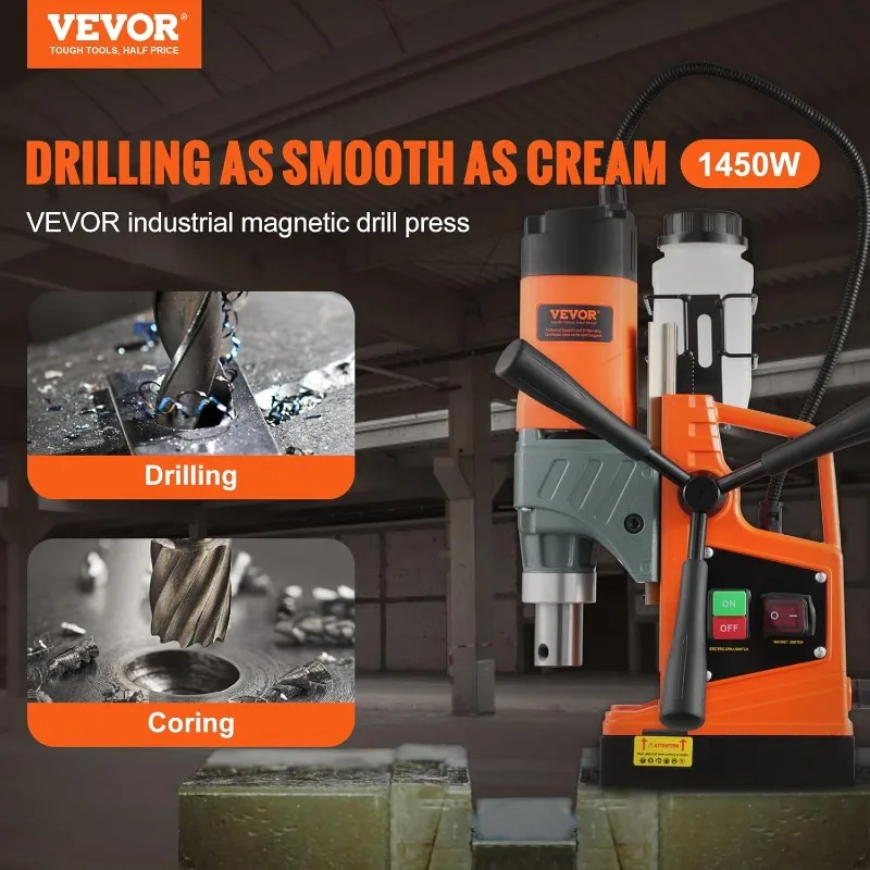 VEVOR Magnetic Drill, 1450W 1.57" Boring Diameter, 12500N 850 RPM Portable Electric Mag Drill Press, Drilling Machine 2