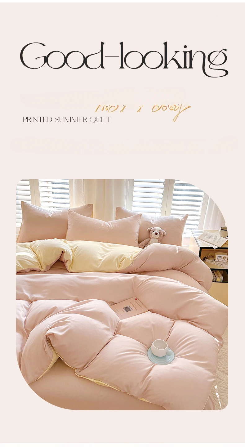 Description Picture 2 of itemSolid Color Washed Cotton Quilt Cover, Single Piece Home Textile Student Single Quilt Cover,Home Double Quilt Cover, Bedding Set