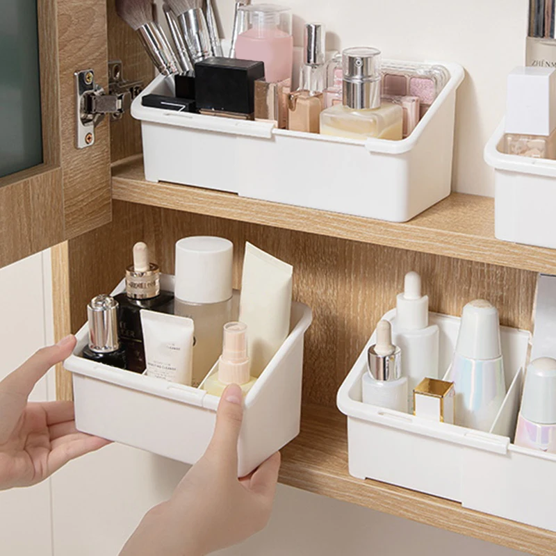 Extendable Mirror Cabinet Storage Box, Multi-functional Cosmetic Storage Box, Adjustable Desktop Compartment Organizer.