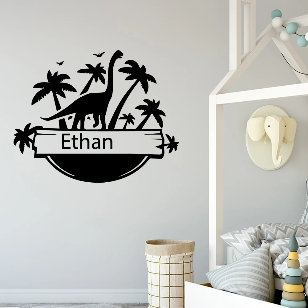 

1 pc hot sale fairy and dinosaur custom name wallpaper Wall Sticker Home Decoration Accessories For Kids Rooms Decoration